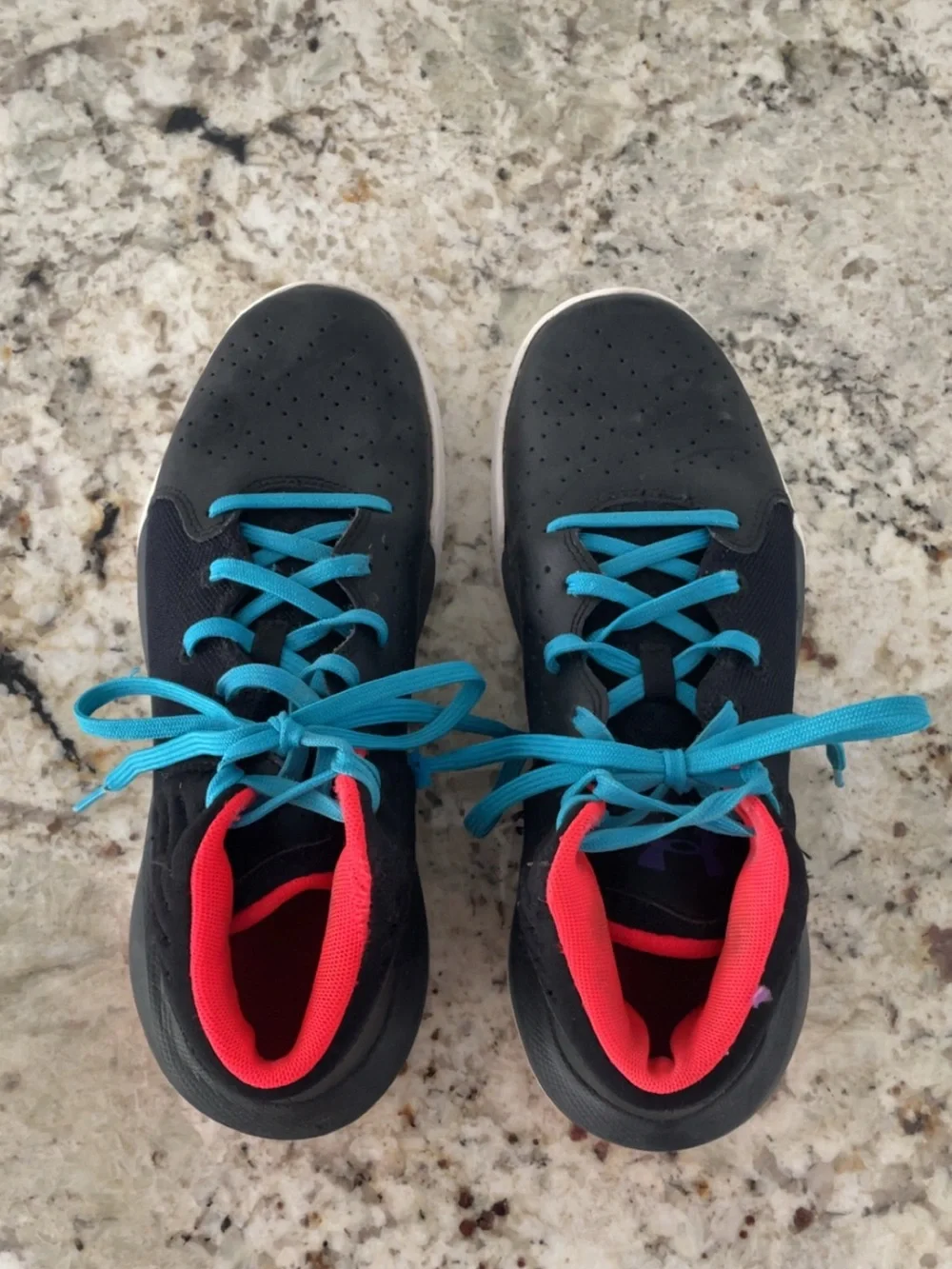 Women’s Black Athletic (basketball) Shoes with Bright Blue Laces & Coral detail